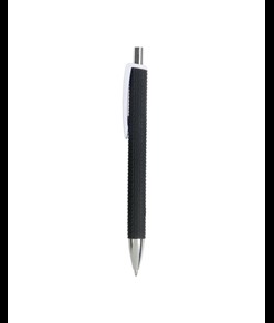 Penna a scatto in plastica con fusto gommato effetto pneumatico nero, con clip larga