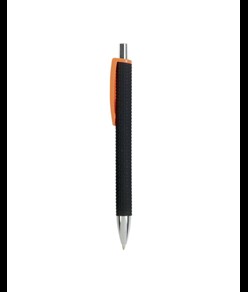 Penna a scatto in plastica con fusto gommato effetto pneumatico nero, con clip larga