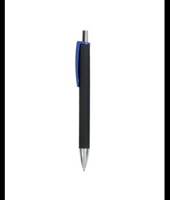 Penna a scatto in plastica con fusto gommato effetto pneumatico nero, con clip larga