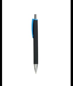 Penna a scatto in plastica con fusto gommato effetto pneumatico nero, con clip larga