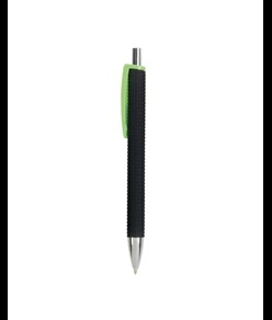 Penna a scatto in plastica con fusto gommato effetto pneumatico nero, con clip larga