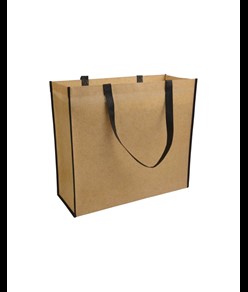 Shopper con soffietto in TNT laminato, manici lunghi a nastro colorati Handle