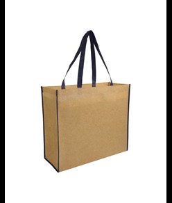 Shopper con soffietto in TNT laminato, manici lunghi a nastro colorati Handle