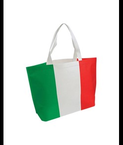 Shopper in TNT termosaldato con stampa tricolore, soffietto alla base e manici lunghi Handle