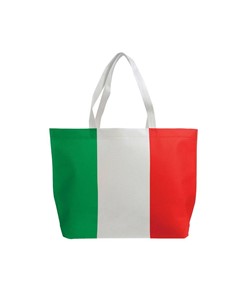 Shopper in TNT termosaldato con stampa tricolore, soffietto alla base e manici lunghi Handle Shopper in TNT termosaldato con stampa tricolore, soffietto alla base e manici lunghi Handle