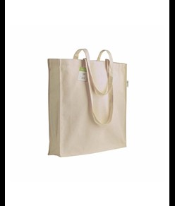 Shopper con soffietto in cotone organico 150 g/m2, manici lunghi Handle