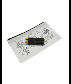 Set di 5 pastelli a cera colorati a sezione cilindrica, in astuccio colorabile in TNT