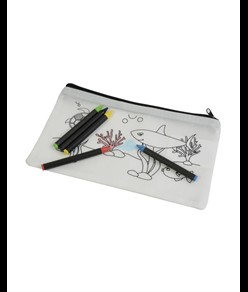 Set di 5 pastelli a cera colorati a sezione cilindrica, in astuccio colorabile in TNT