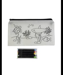 Set di 5 pastelli a cera colorati a sezione cilindrica, in astuccio colorabile in TNT