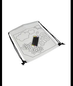 Set di 5 pastelli a cera colorati a sezione cilindrica, in mini zaino colorabile in TNT