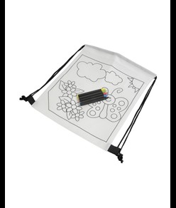 Set di 5 pastelli a cera colorati a sezione cilindrica, in mini zaino colorabile in TNT