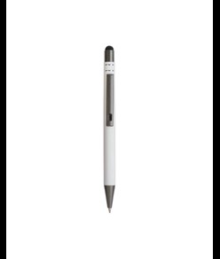 Penna a scatto in alluminio gommato con decorazione a 2 anelli e particolari bruniti con t
