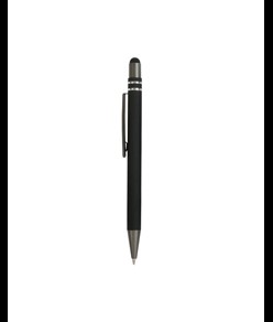 Penna a scatto in alluminio gommato con decorazione a 2 anelli e particolari bruniti con t