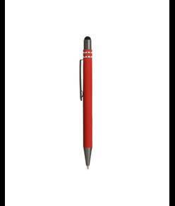 Penna a scatto in alluminio gommato con decorazione a 2 anelli e particolari bruniti con t