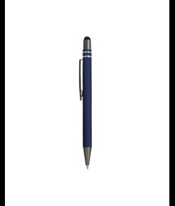 Penna a scatto in alluminio gommato con decorazione a 2 anelli e particolari bruniti con t