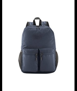 Zaino in poliestere 600D con cinque tasche di cui due laterali retinate, spallacci regol.