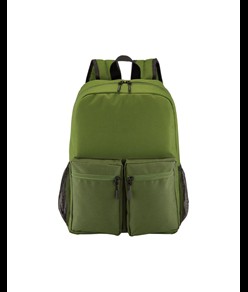 Zaino in poliestere 600D con cinque tasche di cui due laterali retinate, spallacci regol.