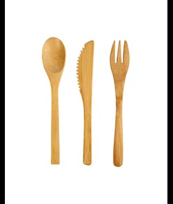 Set posate in bamboo, bustina in cotone