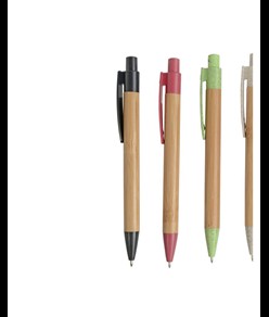 Penna a scatto in bambù con particolari in  paglia di grano (50%) e PP (50%)