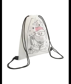 Set di 5 pastelli a cera colorati in mini zaino colorabile in TNT (Stampa Natalizia)