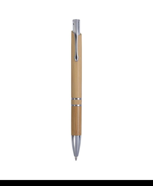 Penna a scatto in bambù con particolari cromati