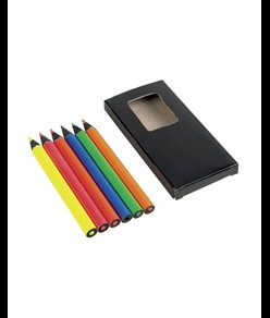 Set di 6 matite in legno colorate fluo a sezione cilindrica, in scatola di cartone