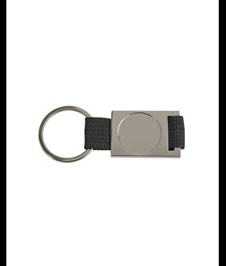 Portachiavi in alluminio/nylon. Spazio centrale idoneo per logo resina