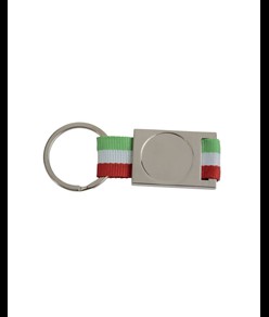 Portachiavi in alluminio/nylon. Spazio centrale idoneo per logo resina
