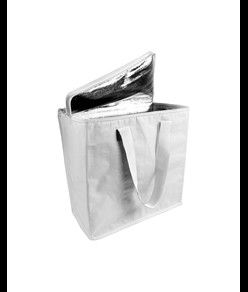 Borsa frigo in PP laminato 120 g/m2 , manici colorati, chisura zip