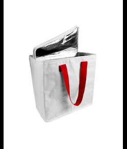 Borsa frigo in PP laminato 120 g/m2 , manici colorati, chisura zip