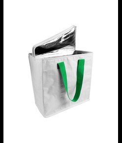 Borsa frigo in PP laminato 120 g/m2 , manici colorati, chisura zip