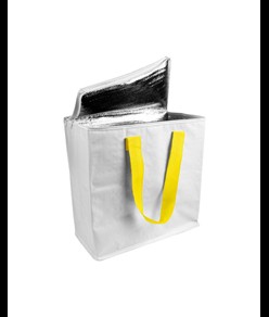 Borsa frigo in PP laminato 120 g/m2 , manici colorati, chisura zip