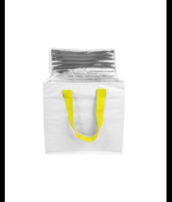 Borsa frigo in PP laminato 120 g/m2 , manici colorati, chisura zip