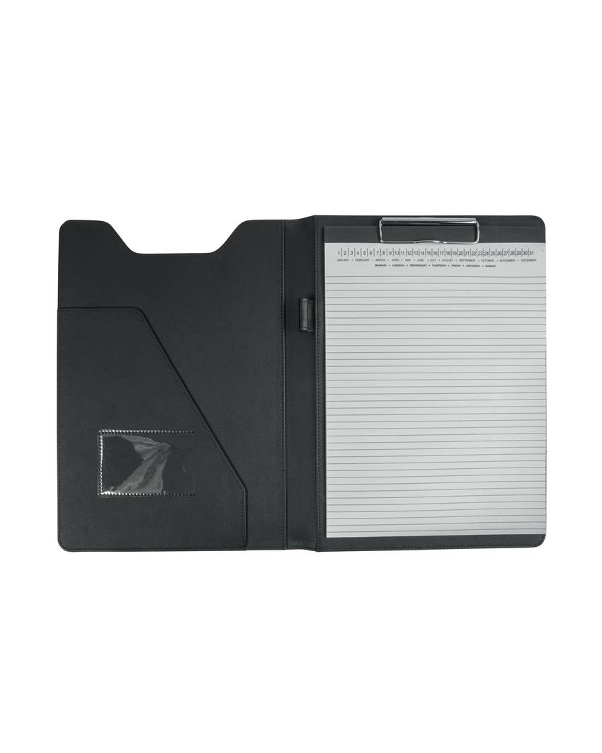 Cartella portablocco in PU. Blocco di 20 fogli a righe, molla in metallo