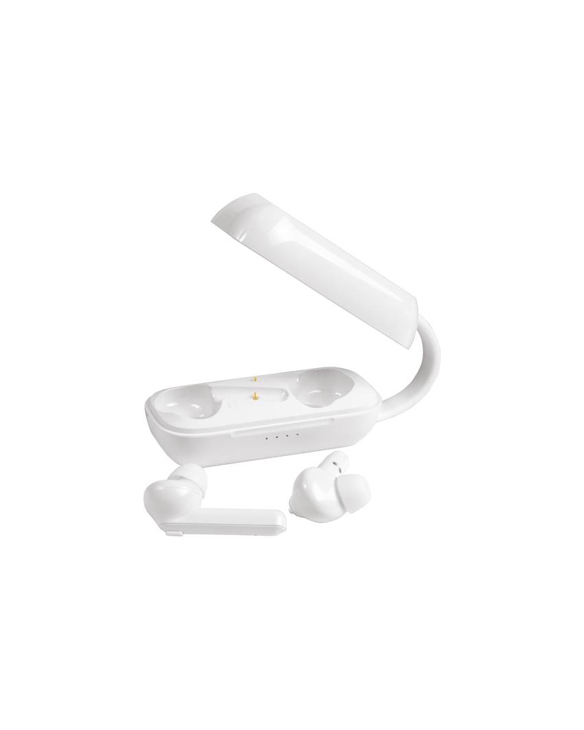 Auricolari bluetooth con scatola di ricarica e cavo di ricarica micro USB incluso.