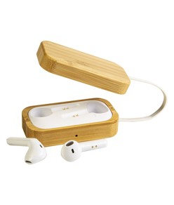 Auricolari bluetooth con scatola di ricarica in bambù e cavo di ricarica micro USB incluso