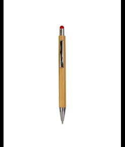 Penna a scatto con fusto in bambù, touch colorato e punta cromata