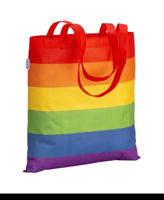 Shopper arcobaleno in R-pet  80g/m2, manici lunghi Handle