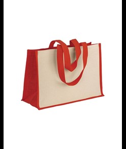 Shopper in cotone 280 g/m2 con soffietto dettagli in juta, manici lunghi Handle