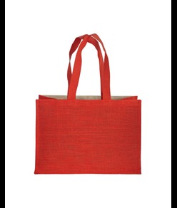 Shopper in cotone 280 g/m2 con soffietto dettagli in juta, manici lunghi Handle