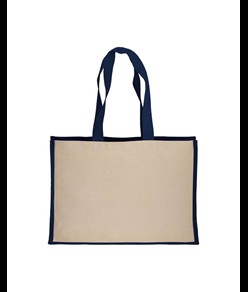 Shopper in cotone 280 g/m2 con soffietto dettagli in juta, manici lunghi Handle