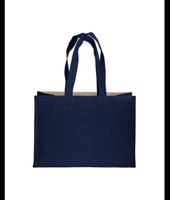 Shopper in cotone 280 g/m2 con soffietto dettagli in juta, manici lunghi Handle