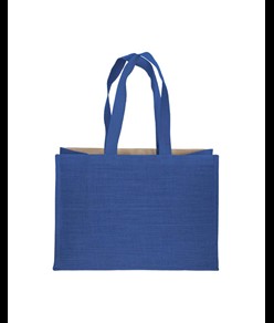 Shopper in cotone 280 g/m2 con soffietto dettagli in juta, manici lunghi Handle