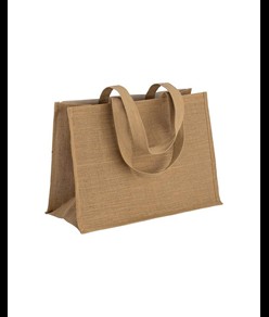 Shopper in cotone 280 g/m2 con soffietto, retro, manici e orlo in juta, manici lunghi Handle