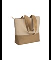 Shopper  in cotone 280 g/m2 con soffietto, con base in juta, manici lunghi