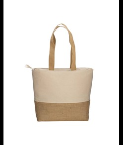Shopper  in cotone 280 g/m2 con soffietto, con base in juta, manici lunghi