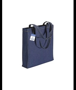 Shopper in cotone denim riciclato 180 gr/m2, manici lunghi e soffietto Handle