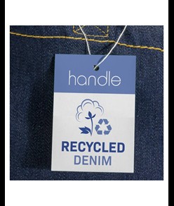 Shopper in cotone denim riciclato 180 gr/m2, manici lunghi e soffietto Handle
