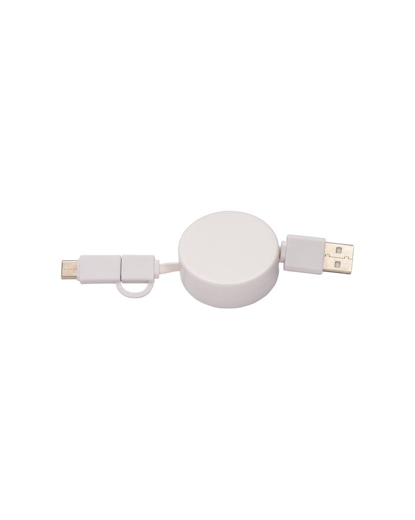 Cavo retrattile in bambù con adattatore USB-type C/lightning/microUSB .