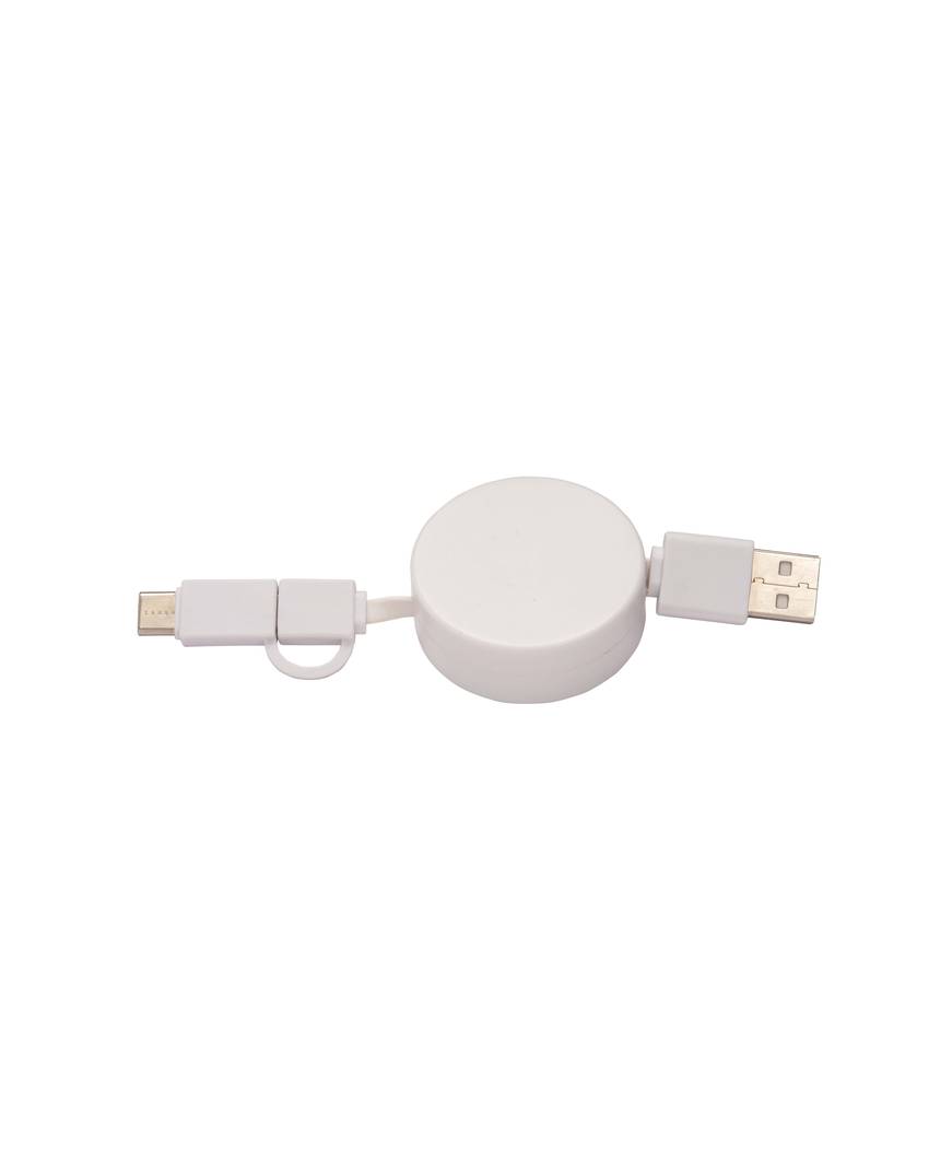Cavo retrattile in bambù con adattatore USB-type C/lightning/microUSB .